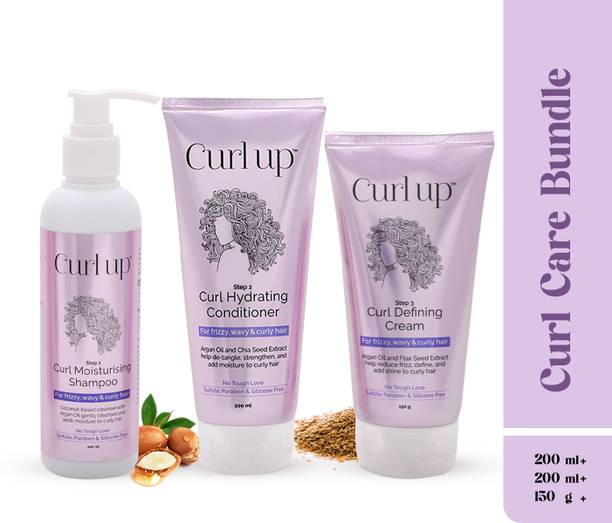 CURL UP Curl Care Bundle with Curly Hair Shampoo, Conditioner & Curl Cream(Combo of 3) Hair Cream