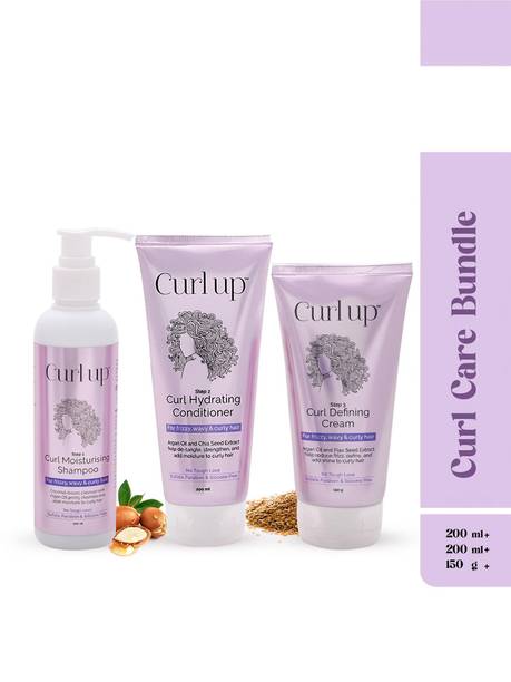 CURL UP Curl Care Bundle with Curly Hair Shampoo, Conditioner & Curl Cream(Combo of 3) Hair Cream