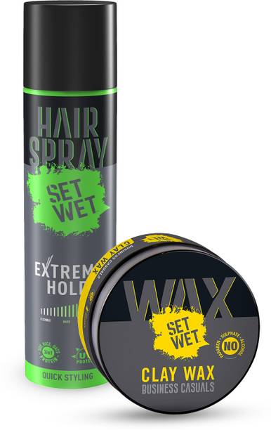 सेट वेट Extreme Hold Hair Spray and Hair Clay Wax for Men बालों का वैक्स