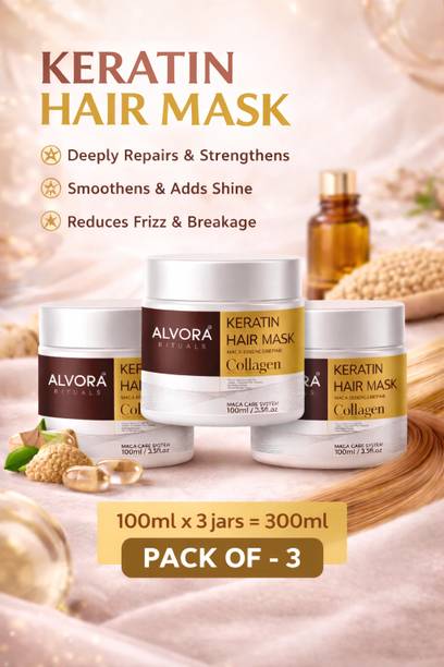 Alvora Rituals Keratin Hair Mask with Collagen Pack of 3 for Dry and Damaged Hair Repair