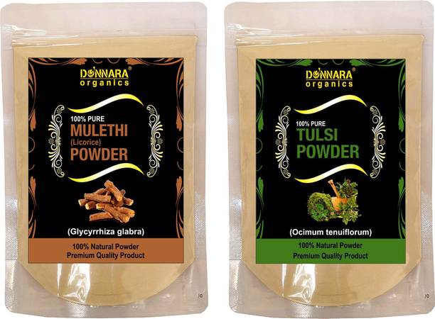 DONNARA organics 100% Natural Mulethi(Licorice) Powder and Tulsi powder Combo pack of 2 of 150 gms(300 gms)