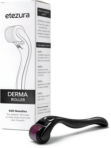 etezura Derma Roller 0.5mm 540 Needles – Titanium Microneedling Roller for Hair Growth.