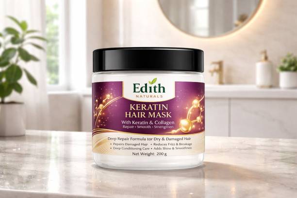 EDITH NATURALS Hydrating Keratin Hair Mask for Weak & Frizzy Hair, Radiant Shine, Daily Use