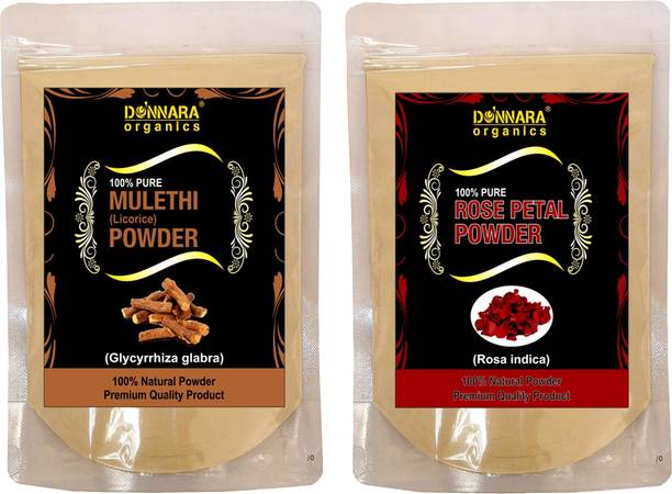 DONNARA organics 100% Natural Mulethi(Licorice) Powder and Rose Petal powder Combo pack of 2 of 150 gms(300 gms)