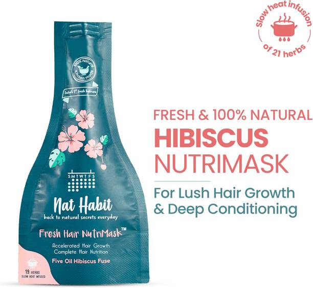 Nat Habit 5-Oil Hibiscus FRESH Hair Mask (NutriMask) | Hair Growth, Hairfall Control & Hair Smoothening | Dry, Frizzy Hair Treatment | Ayurvedic, Herbal | 19 Herbs Heat Soaked | Castor, Coconut, Argan