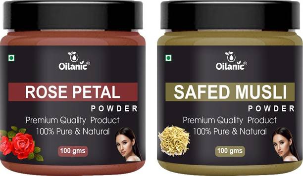 Oilanic 100% Pure & Natural Rose Patel & Safed Musli Powder- For Skin & Hair Combo Pack of 2 Jar 100gm (200gm)
