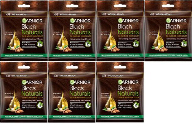 Garnier Men Hair Colouring Crème 100% Grey Coverage and Increased Shine (PACK OF 7) , NATURAL BROWN-4.0