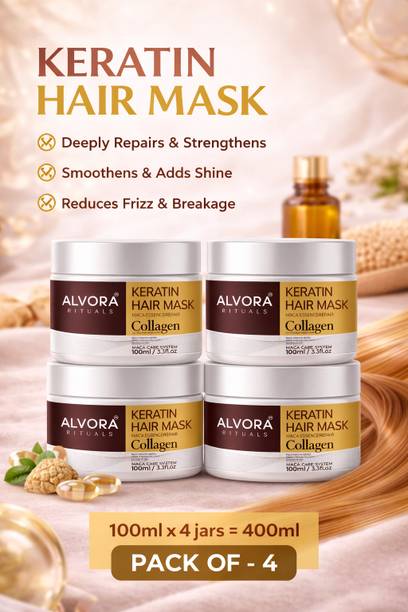 Alvora Rituals Keratin Hair Mask with Collagen Pack of 4 for Dry and Damaged Hair Repair