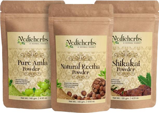 वैदिकहर्ब्स Amla, Reetha & Shikakai Powder - Hair Pack for Hair Growth, & Damaged Hair Combo
