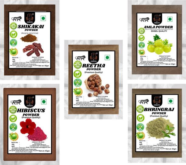 FRENUTRI Amla Reetha Shikakai Bhringraj Hibiscus Powder for Hair(Pack of 5, 50g each,250g