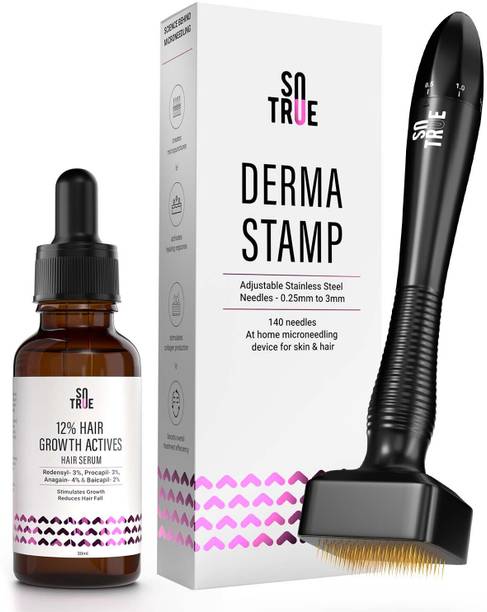 सोट्रू Hair Growth Serum with Derma Stamp Combo, Adjustable Needles 0.25mm to 3mm