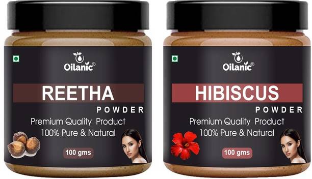 Oilanic 100% Pure & Natural Reetha & Hibiscus Powder- For Skin & Hair Combo Pack of 2 Jar 100gm (200gm)