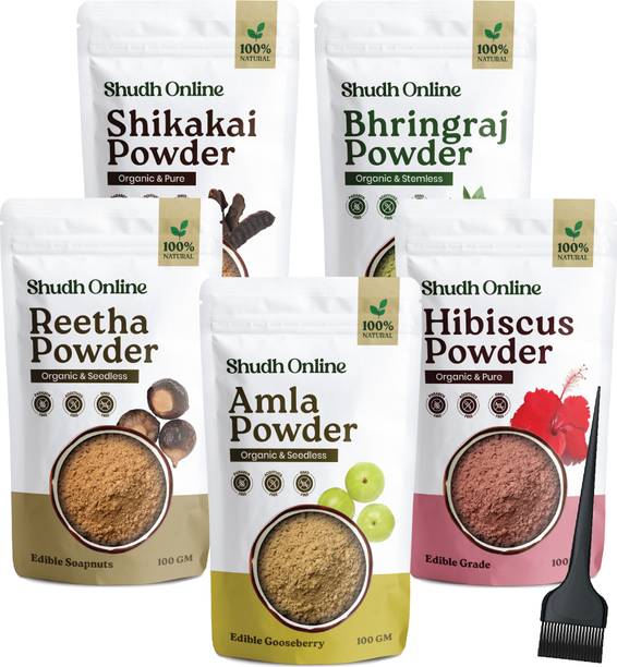 Shudh Online Amla Reetha Shikakai Bhringraj Hibiscus Powder Combo for Hair Growth (100g each)