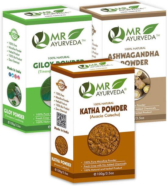 MR Ayurveda Katha Powder, Giloy Powder & Ashwagandha Powder - Pack of 3