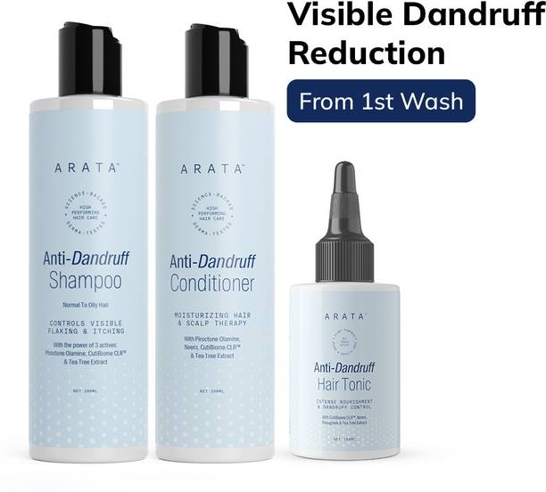 अराटा Dandruff Defence Combo|Shampoo,Conditioner,Tonic|Normal-Oily Hair|Vegan