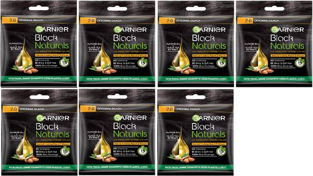 Garnier Men Hair Colouring Crème 100% Grey Coverage and Increased Shine (PACK OF 7) , ORIGINAL BLACK-2.0