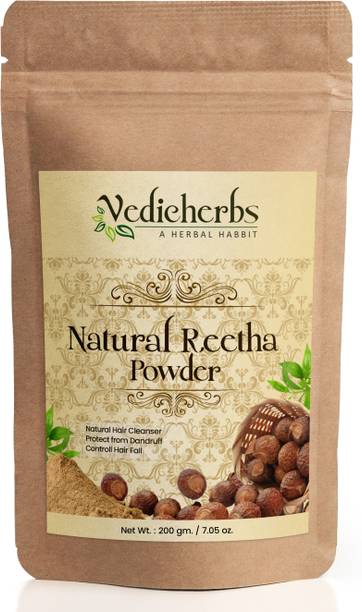 Vedicherbs Reetha Powder Hair Pack for Hairfall, Dandruff Protection, Silky