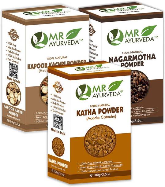MR Ayurveda Katha Powder, Kapoor Kachri Powder & Nagarmotha Powder - Pack of 3