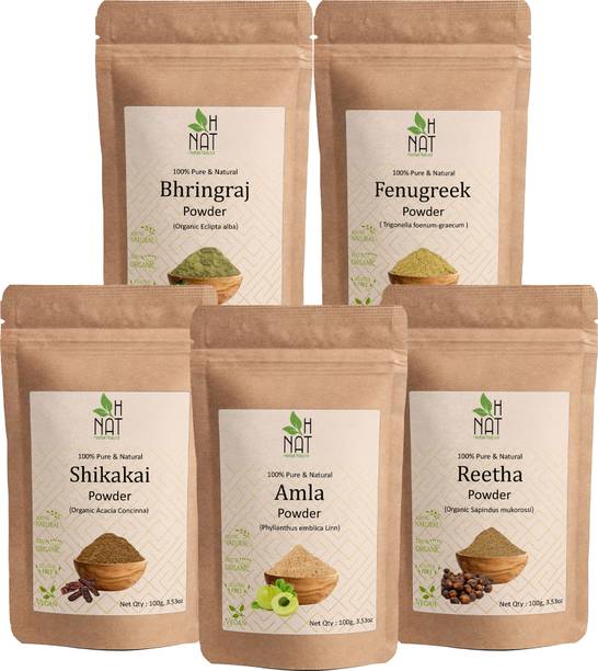 H NAT 100% Pure Amla Reetha Shikakai Bhringraj Methi Powder For Hair Pack & Nutrition 500 g