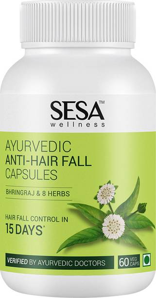 SESA Ayurvedic Anti-Hair Fall Capsules - Bhringraj & 8 Herbs - 100% VEG, 60 Caps