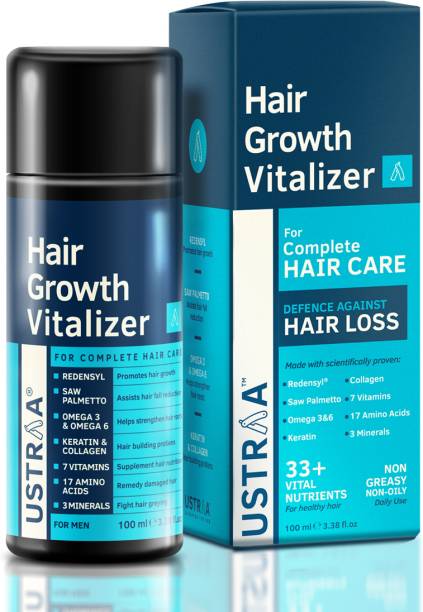USTRAA Hair Growth Vitalizer - 100ml - Boost hair growth, Prevents hair fall, Delays Hair Greying, With Redensyl and Saw Palmetto Extract, Non-oily serum for complete hair care and nourishment