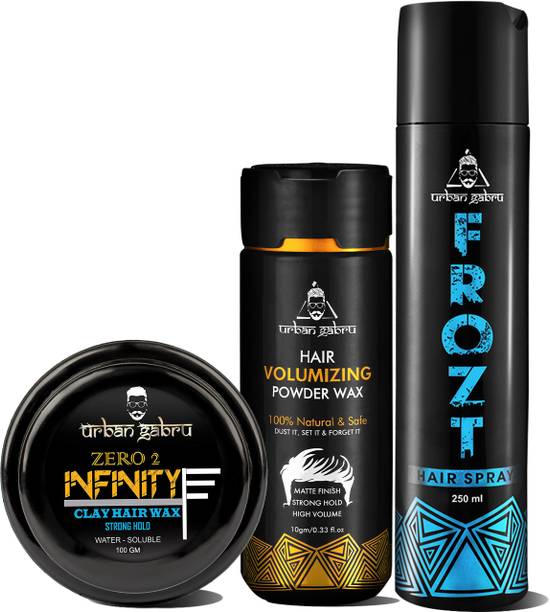 urbangabru Hair Volumizing Powder Wax (10 GM) + Frozt Hair Spray (250 ML) + Infinity Hair Wax (100 GM) Strong Hold Hair Volumizer Hair Styling Combo Kit