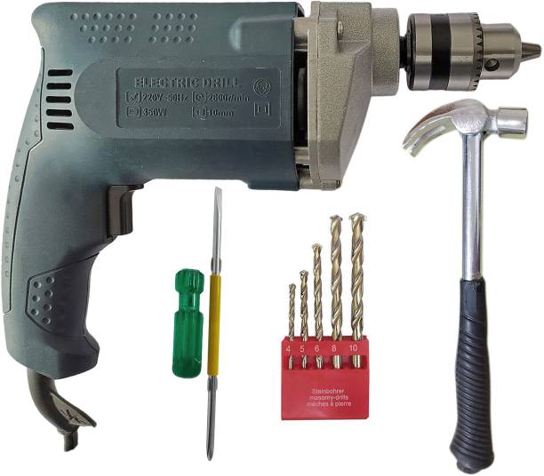 DUMDAAR 6 Month Warranty 350w Electric drill machine with Claw Hammer 2in1 Screwdriver and 5pc Masonry drill bit (Pack of 4 set) Hammer Drill