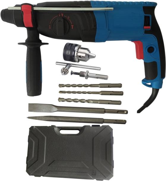 DUMDAAR DM26 Heavy duty 900W 26mm Hammer Impact Drill Machine Forward/Reverse Rotation with 3pc Hammer bit 2pc Chisel and 13mm drill chuck &amp; Adaptor for Making Holes in Metal/Wood/Concrete Rotary Hammer Drill