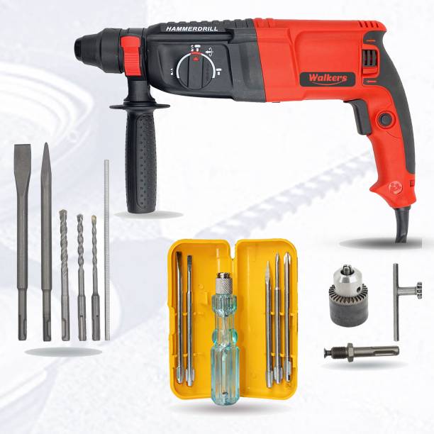 Walkers WKCB393M1 26mm Hammer Impact Drill Machine Forward/Reverse Rotation with 5Pcs SDS Plus Bits for Making Holes in Metal/Wood/Concrete Hammer Drill WKCB393M1 Hammer Drill