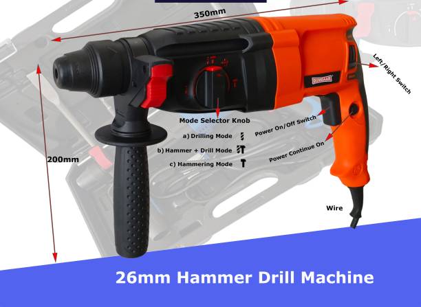 DUMDAAR 6-Month Warranty 1250w Rotary Hammer drill machine with 5pc Hammer bit &amp; 13mm drill chuck Key &amp; Adaptor Rotary Hammer Drill