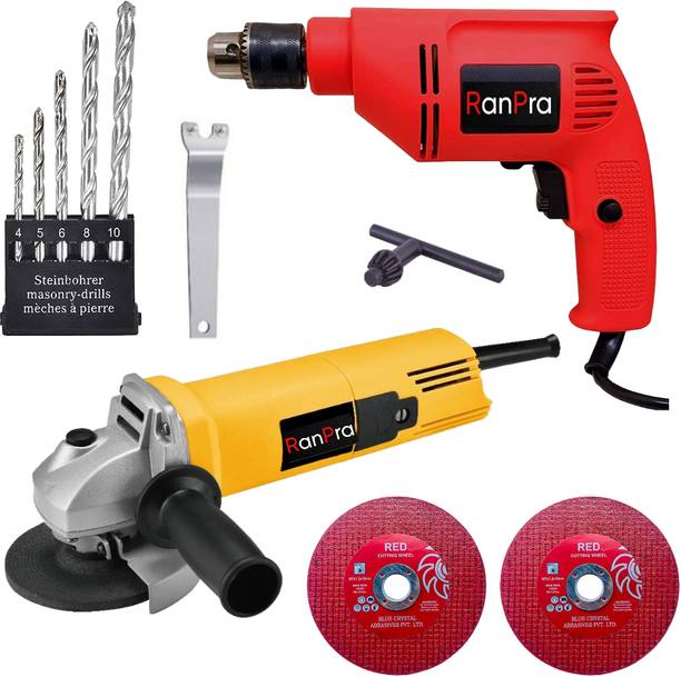 RanPra 4INCH ANGLE GRINDER| 10MM DRILL| 5PCS DRILL BIT| CUTTING WHEEL Angle Grinder