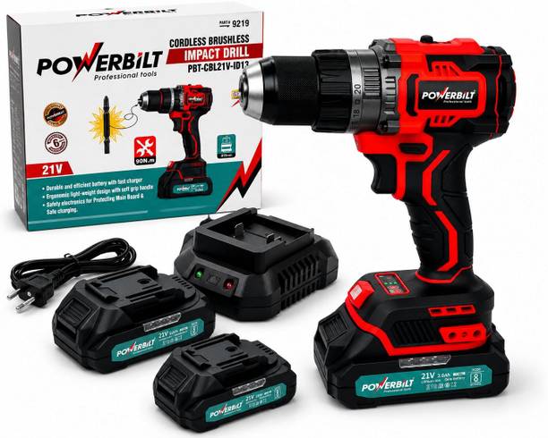 PowerBilt CORDLESS BRUSHLESS IMPACT DRILL 90NM MAX TORQUE21V LI-ION BATTERY & CHARGER Power & Hand Tool Kit