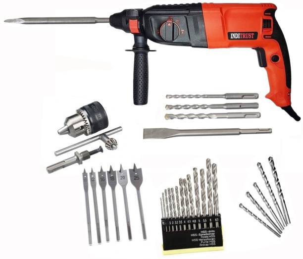 Qualigen WITH 6 MONTHS WARRANTY 26mm Rotary Electric Hammer Machine 1200 W with 13pc hss 5pc masonry 6pc flat wood 13mm Drill chiuck and SDS adapter Rotary Hammer Drill