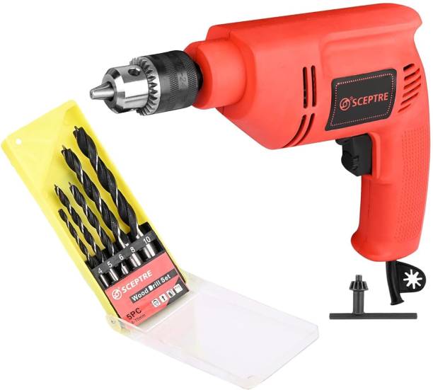 Sceptre 10mm Corded Electric Hammer Drill 2600 RPM, 400W Variable Speed, Reversible, Drill Machine with 5 Pcs Wood Drill Bits Set Hammer Drill