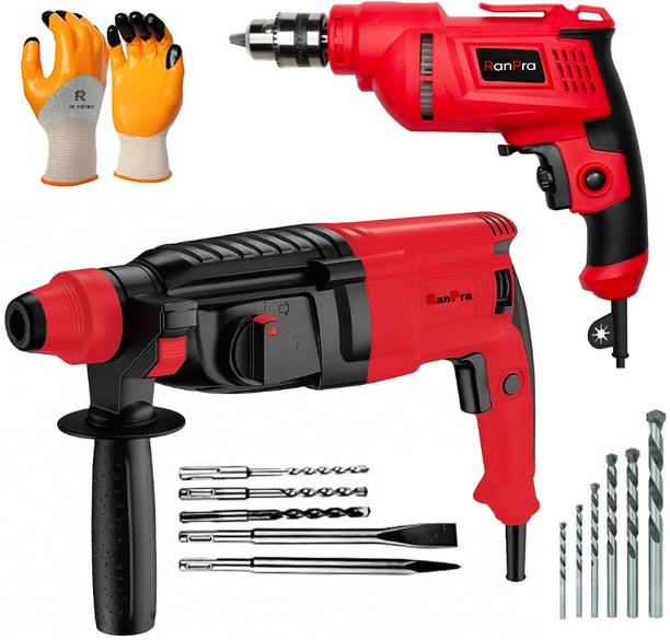 RanPra 26mm Hammer Drill Machine Forward/Reverse Rotation & 10MM Drill Power & Hand Tool Kit