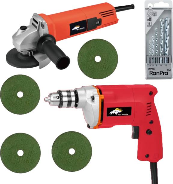 RanPra COMBO OF 10MM DRILL MACHINE WITH NEW ANGLE GRINDER AND 5PCS DRILL BITS WITH 4CUTTING BLADES WITH HIGH QUALITY Hammer Drill