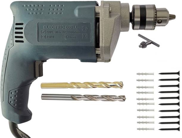 DUMDAAR 6-Month Warranty 10mm Electric Drill Machine with 1pc 1/4inch Masonry drill 1pc HSS wood bit and 10+10 pc Screw Gitti Hammer Drill