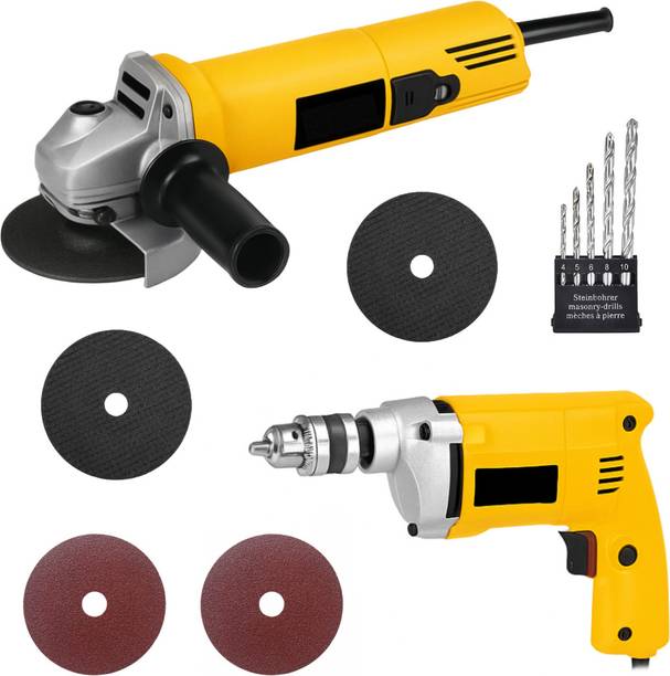 RanPra 4INCH ANGLE GRINDER & 10MM DRILL MACHINE | MASONRY DRILL BIT & 4 WHEEL | Power & Hand Tool Kit