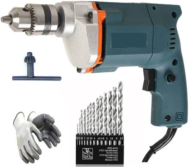 Gadariya King Powerful 10MM Drill Machine With 13pcs hss Drill Bits Set, Gloves Hammer Drill