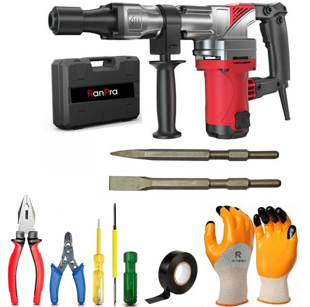 RanPra 7 KG DEMOLITION BREAKER HEAVY DUTY Hammer Drill With Hand Tool & Safety Gloves Power & Hand Tool Kit