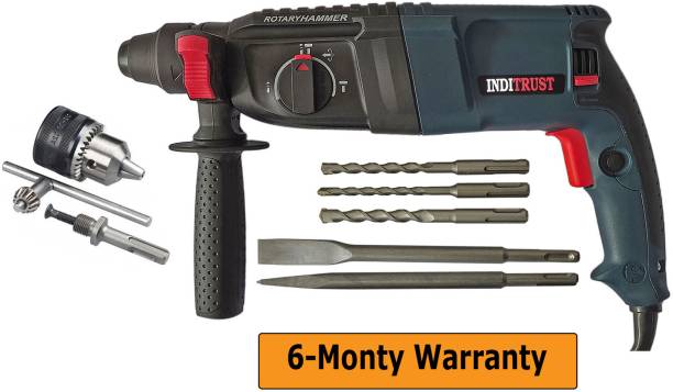 Qualigen WITH 6 MONTHS WARRANTY 1200W 26mm 2-26 DRE with 3 SDS Bits,2 Chisel,1 Depth Gauge, 13mm drill chuck and SDS adaptor Rotary Hammer Drill machine Rotary Hammer Drill
