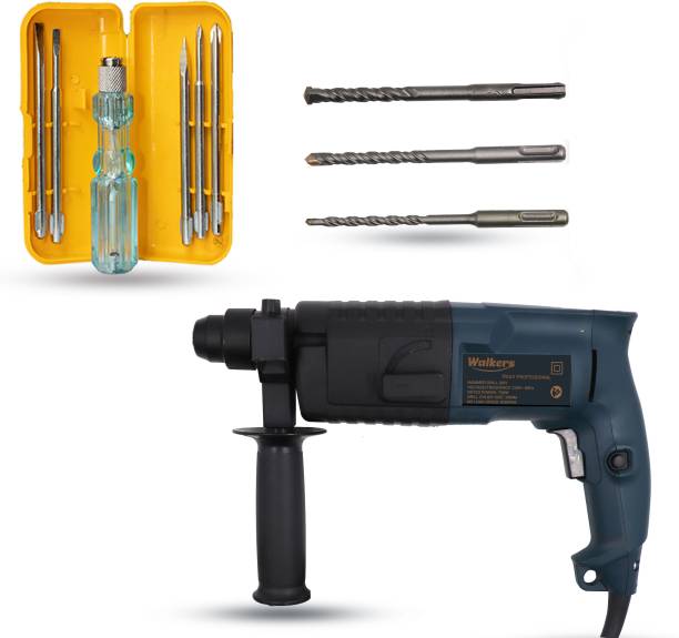 Walkers WKCB326M1 All Purpose 20mm Hammer Impact Drill Machine Forward/Reverse Rotation with 3 Bits for Making Holes in Metal/Wood/Concrete Hammer Drill WKCB326M1 Hammer Drill