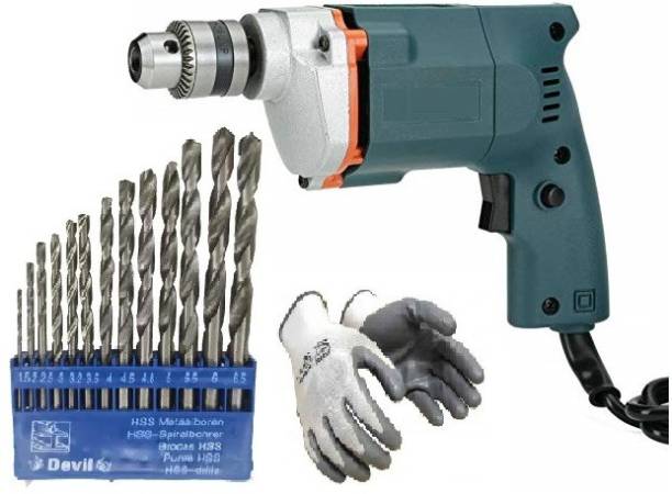 Gadariya King 10mm Drill Machine with 13 Pcs Drill Bits , Drill Machine with Safety Gloves Hammer Drill