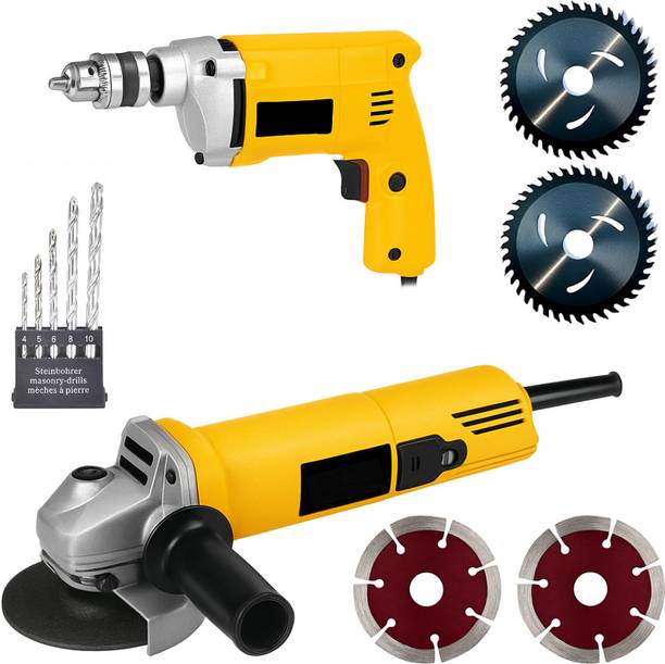 RanPra COMBO SET ANGLE GRINDER WITH 10MM DRILL MACHINE | WITH 5PCS DRILL BIT AND 2PCS DIAMOND AND 2PCS TCT BLADE Hammer Drill