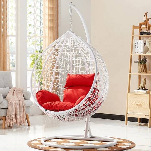 Furniture kart Hammock Swing Chair with Stand Swing For Adults Swing With Stand White with Red Steel Large Swing
