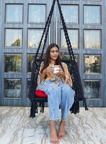 Patiofy Square Shape Wooden Swing Chair with Cushion/ Swing for Adults Home/Jhula Indoor Cotton Large Swing
