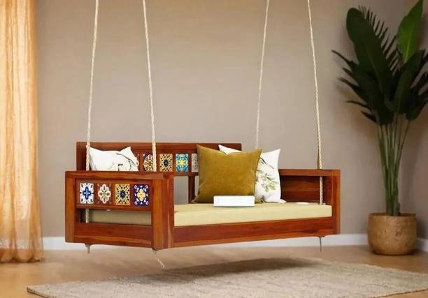 Rask Wood Sheesham Wood 2 Seater Swing For Home/Wooden Jhula For Indoor & Outdoor Wooden Hammock