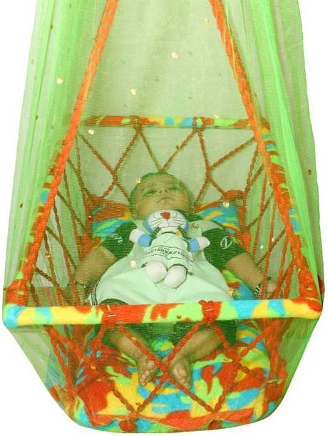HURF CARE (0-2 YEARS) NEW BORN BABY PALNA JHULA SWING WITH NET FOR MOSQUITO PROTECTION Cotton, Wooden Large Swing