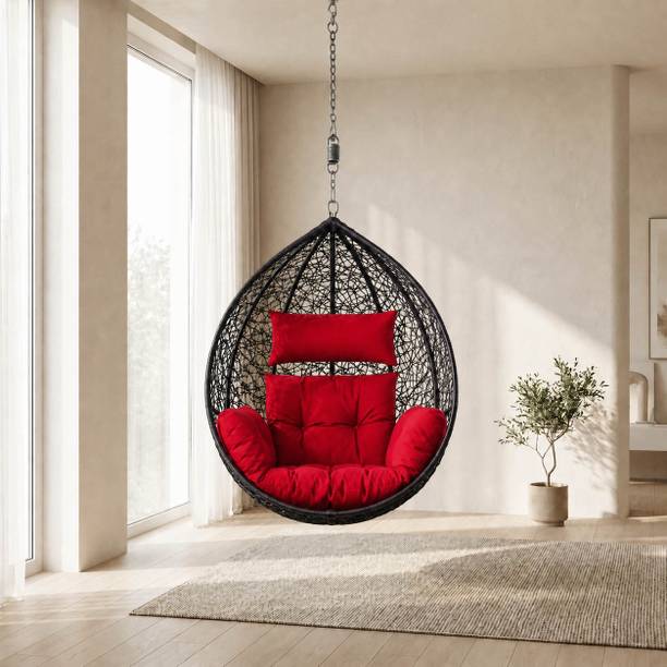 Lux style furnitures Egg Swing Chair for Indoor & Outdoor | Heavy Duty Rattan Swing with Cushion| Steel Large Swing