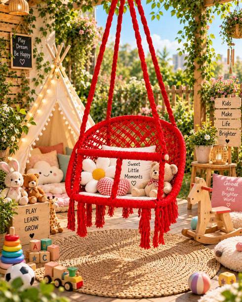 krishnaswing Hanging Swing Chair for Garden, Balcony & Terrace Kids | Handmade Rope Jhula Cotton Small Swing
